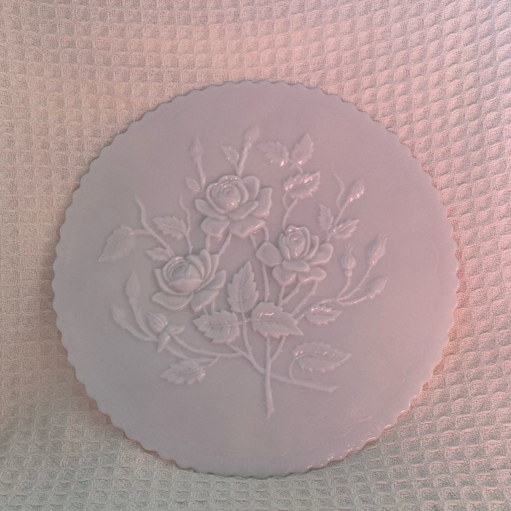 Vintage Imperial Glass Milk Glass 3D Embossed Double Sided Rose Pattern Dish